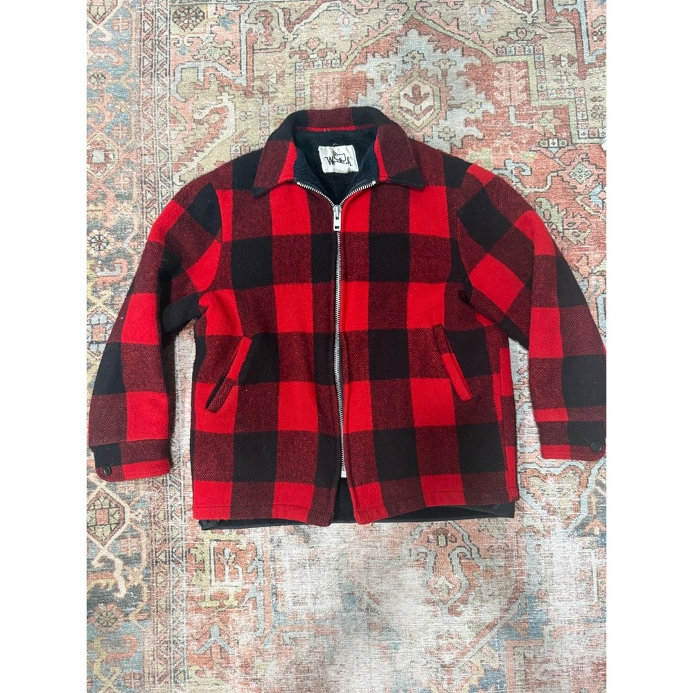 Woolrich Buffalo Plaid Jacket Red/Black Full Zip Sherpa Lined Coat Vintage Style